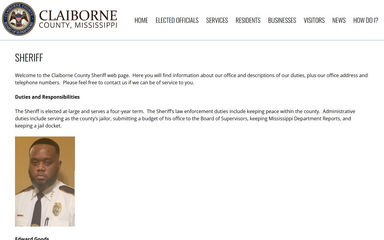 Claiborne County Sheriff page for arrest records and booking detail