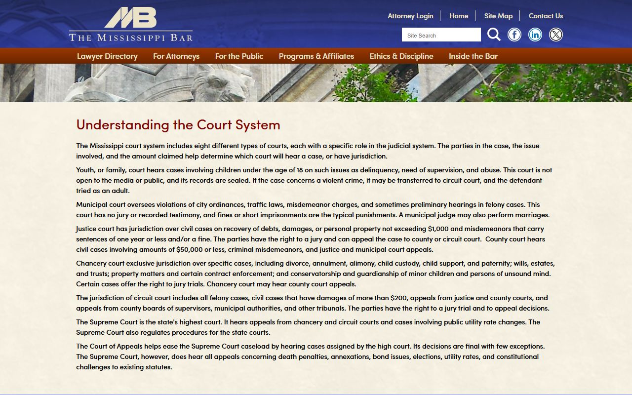 Mississippi Bar court system guide for Claiborne County court records