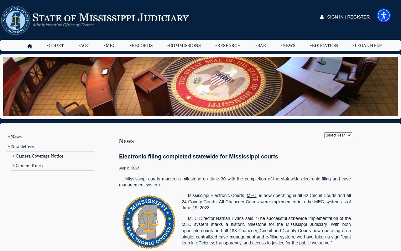 Mississippi statewide electronic filing news for Claiborne County court records
