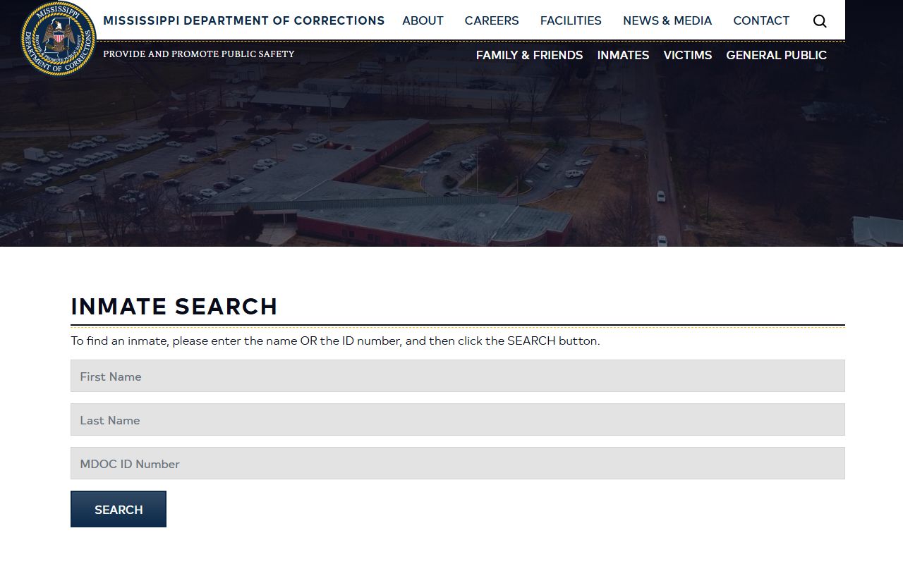 MDOC inmate search page used for a Claiborne County inmate search of sentenced state inmates