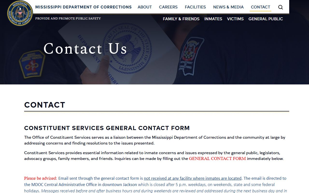 MDOC contact page used for Claiborne County inmate records questions about sentenced state inmates